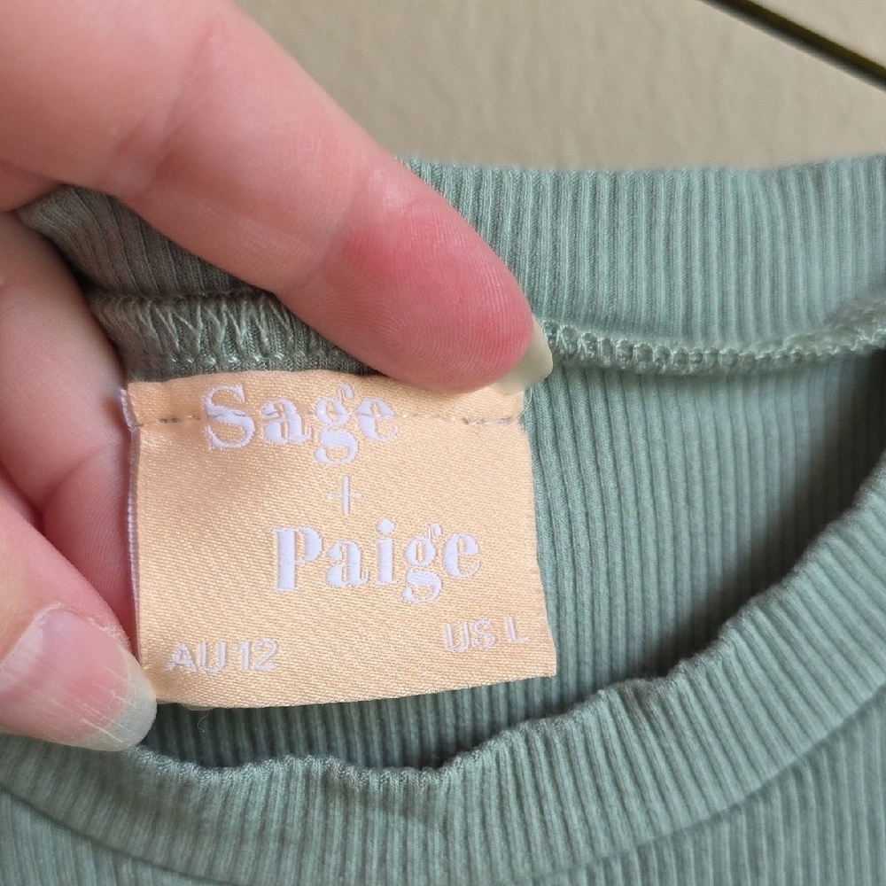 Sage & Paige Green Ribbed Ruched Long Sleeve Bodycon Mini Dress Womens Large Y2k — image 2 of 3